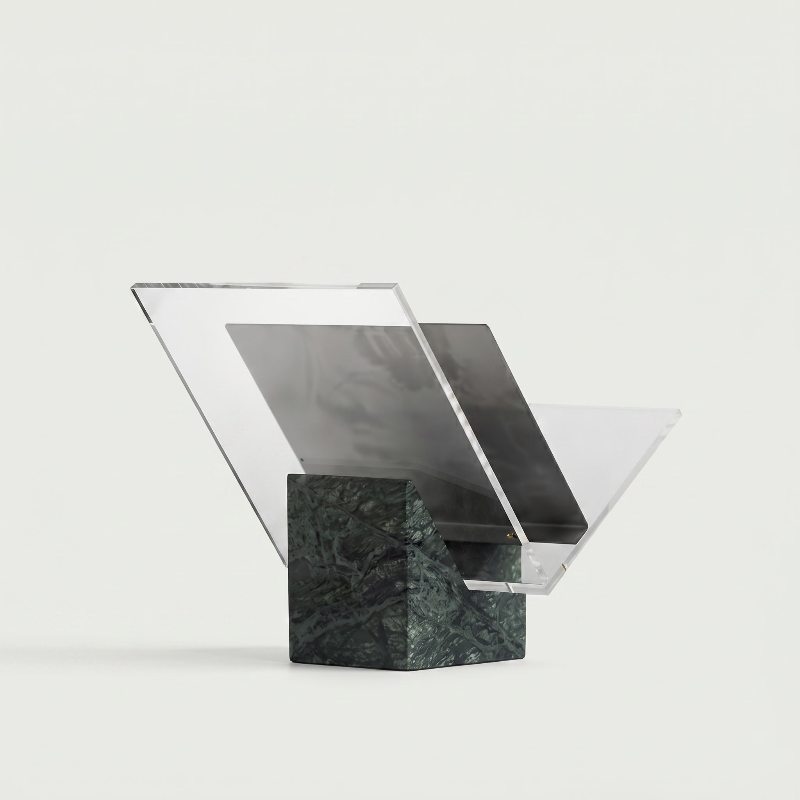 Aria marble and acrylic file holder on white background side view