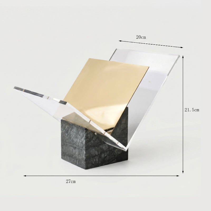 Aria marble and acrylic file holder dimensions graphic on white background