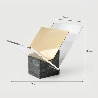 Aria marble and acrylic file holder dimensions graphic on white background