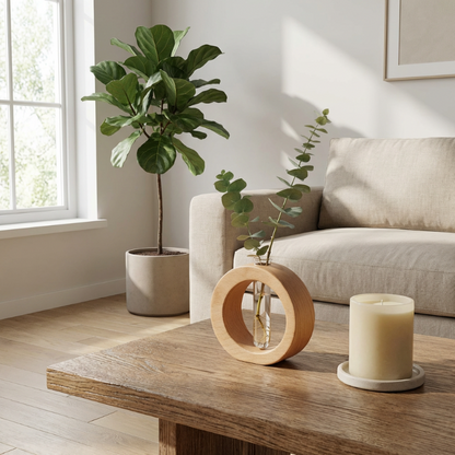 Alba wooden plant propagation vase on coffee table with candle