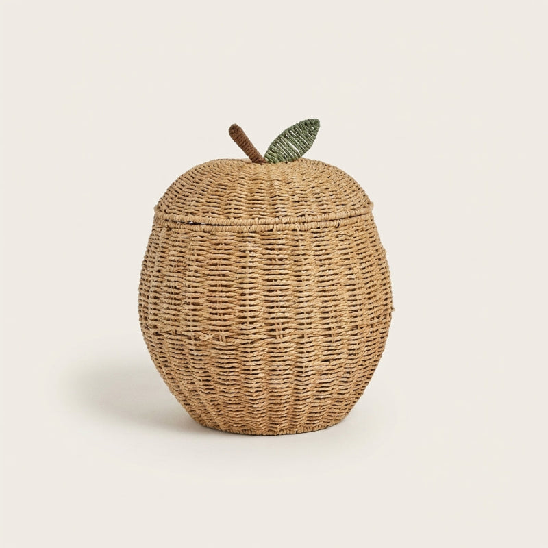 Decorative apple-shaped rattan basket.