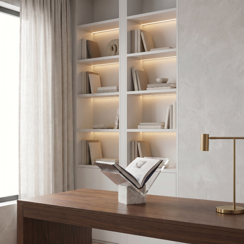 Aria marble and acrylic file holder on console table in modern interior