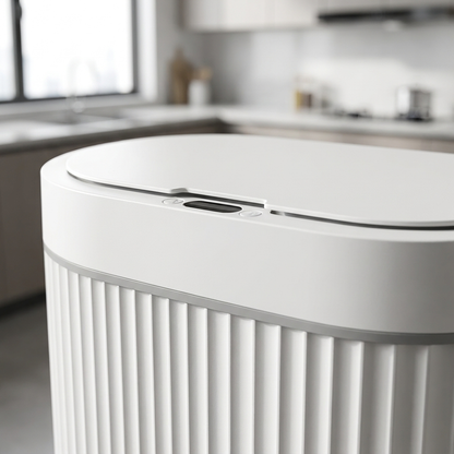 Close-up detail of the automatic smart sensor trash can lid and infrared sensor