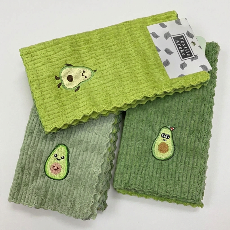 Avocado print dish towels set of 4 in green tones on white background