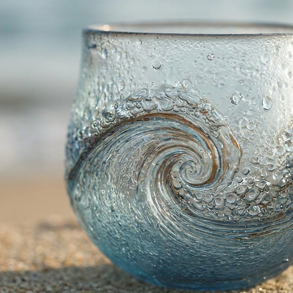 Close-up of the sea glass wave texture on the beach mug, Kiyo Home