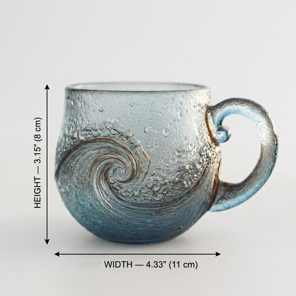 Beach sea glass wave mug dimensions, 3.15 in / 8 cm high and 4.33 in / 11 cm wide, Kiyo Home