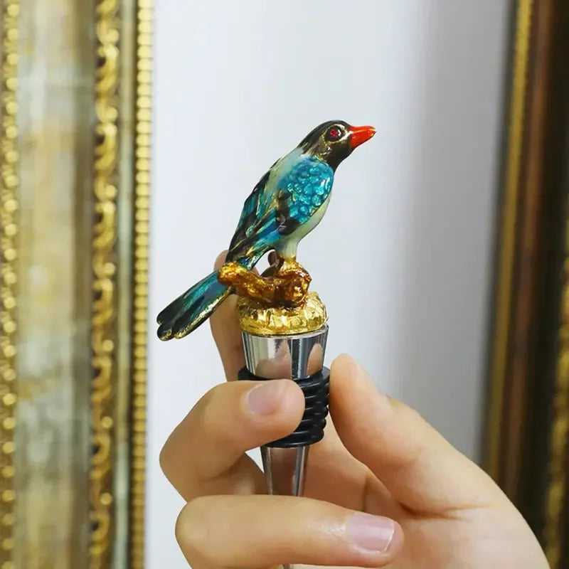 Cute bird bottle stopper keeping your wine sealed with a fun, decorative design.