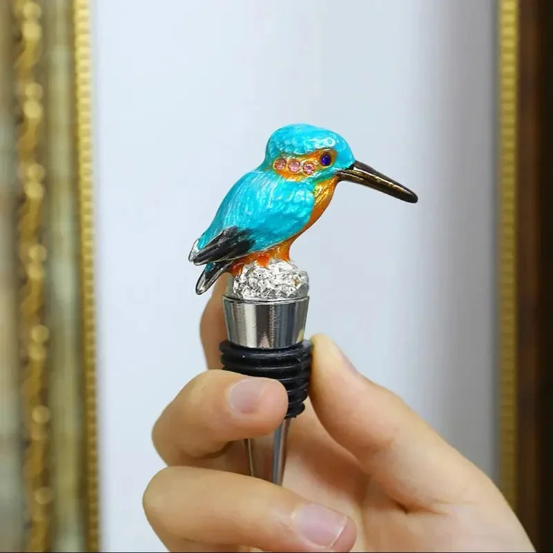 Decorative bird-shaped bottle stopper, a unique and functional wine accessory.