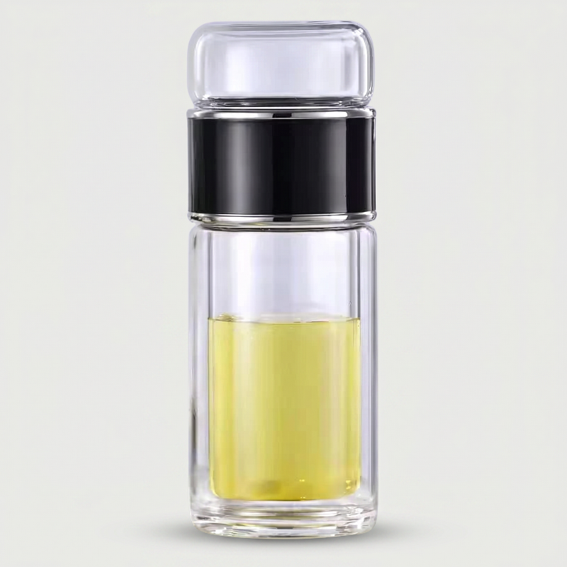 Black loose leaf tea infuser water bottle on white background
