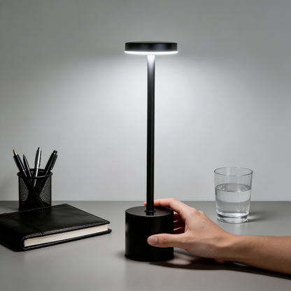 Luca touch table lamp in black shown being touched