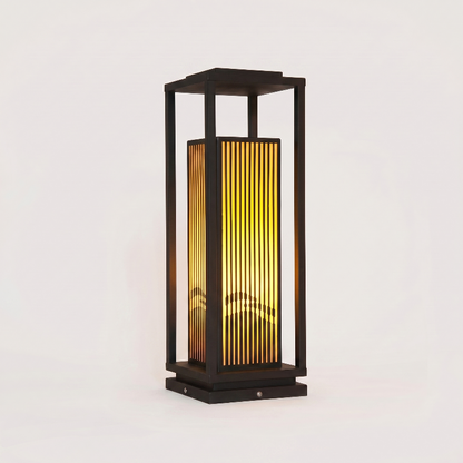 Black metal LED solar outdoor lanterns on white background