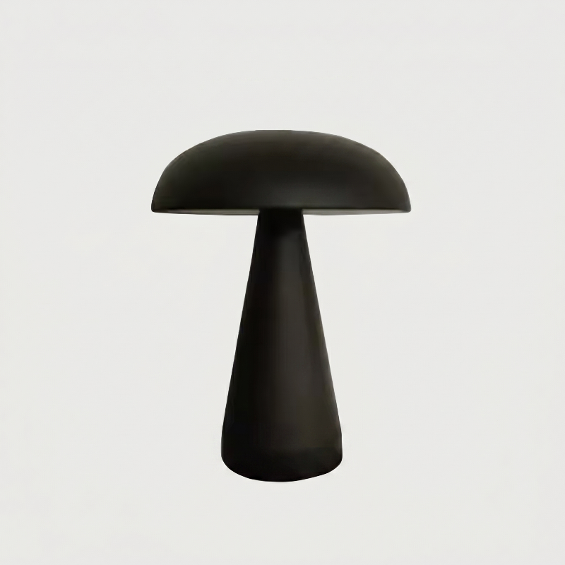 Black metallic mushroom table lamp on white background