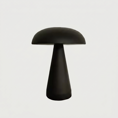 Black metallic mushroom table lamp on white background