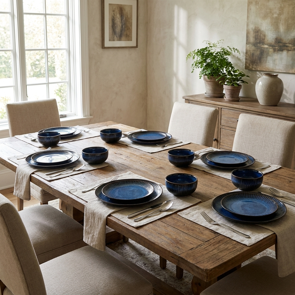 Blue Ceramic 4-Piece Dish Set