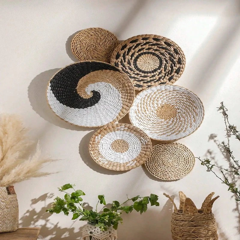 Decorative boho woven baskets, perfect for wall hangings or stylish storage solutions.