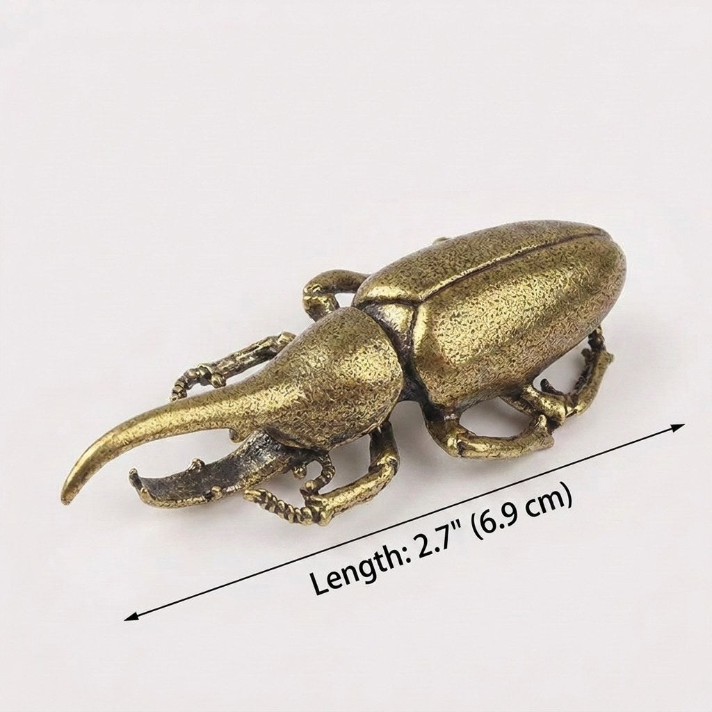 Brass rhinoceros beetle ornament dimensions, 2.7 in / 6.9 cm long, Kiyo Home