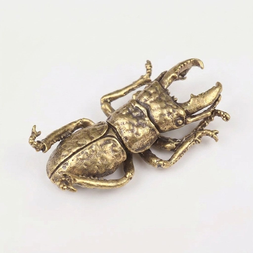 Brass rhinoceros beetle ornament with horn, Kiyo Home