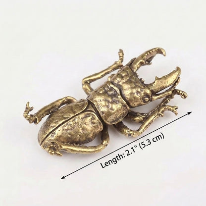 Brass stag beetle ornament dimensions, 2.1 in / 5.3 cm long, Kiyo Home