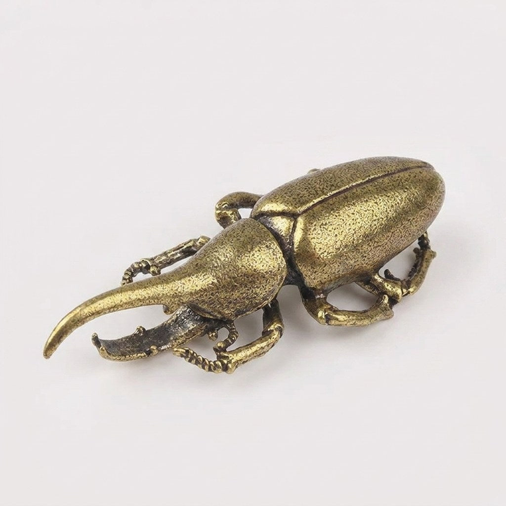Brass stag beetle ornament with long mandibles, Kiyo Home
