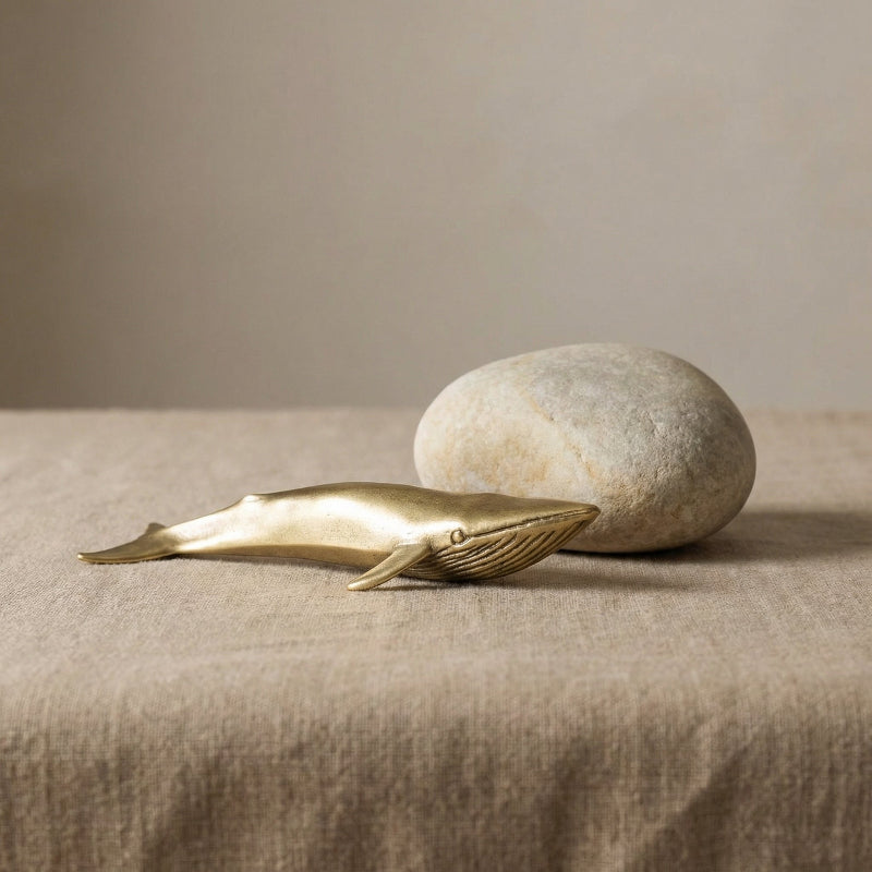 Brass blue whale sculptural décor accent