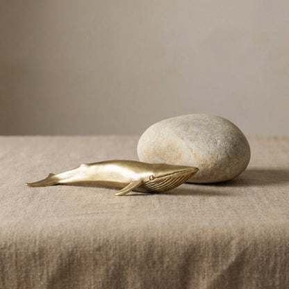 Brass blue whale sculptural décor accent