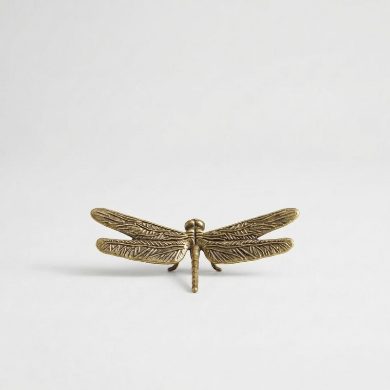 Brass dragonfly figurine on white background