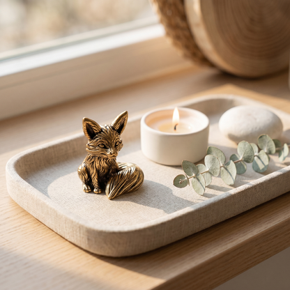 Brass fox figurine with vintage woodland detailing on a clean white background