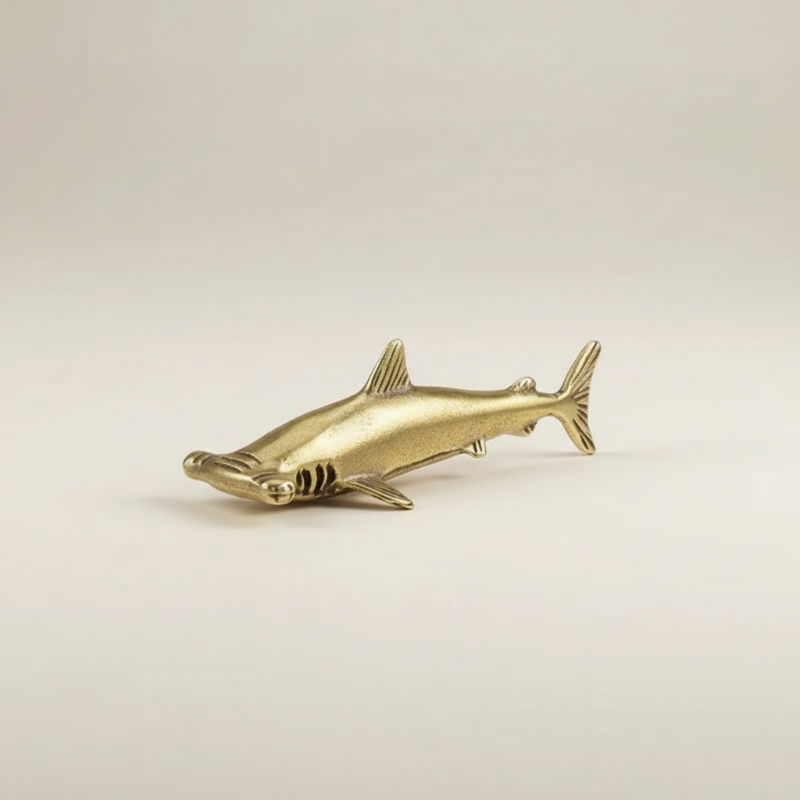 Handcrafted brass hammerhead shark figurine