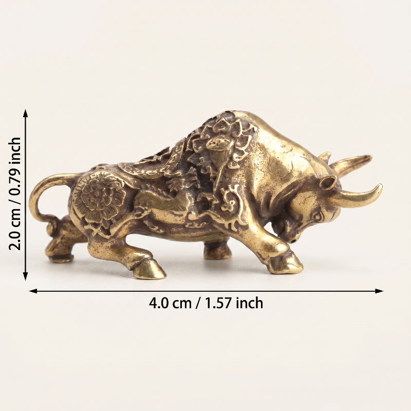 Brass lucky bullfighting figurine dimensions graphic on white background