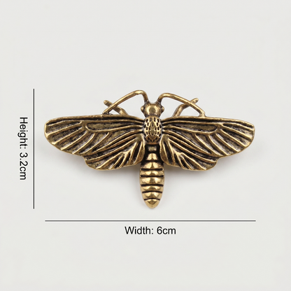 Brass moth sculpture dimensions graphic on white background
