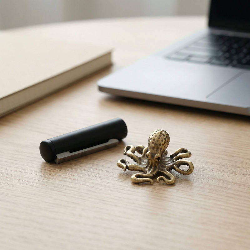 Brass octopus with textured finish shown as modern coastal decor.