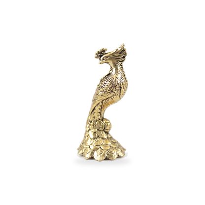 Brass peacock figurine Style C on a clean white background, e-commerce hero shot