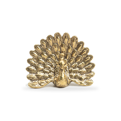 Brass peacock figurine Style D on a clean white background, e-commerce hero shot