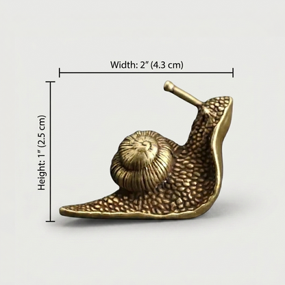 Brass snail figurine dimensions graphic on white background
