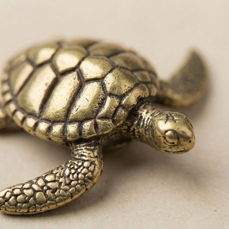 Bronze turtle figurine on a beige background