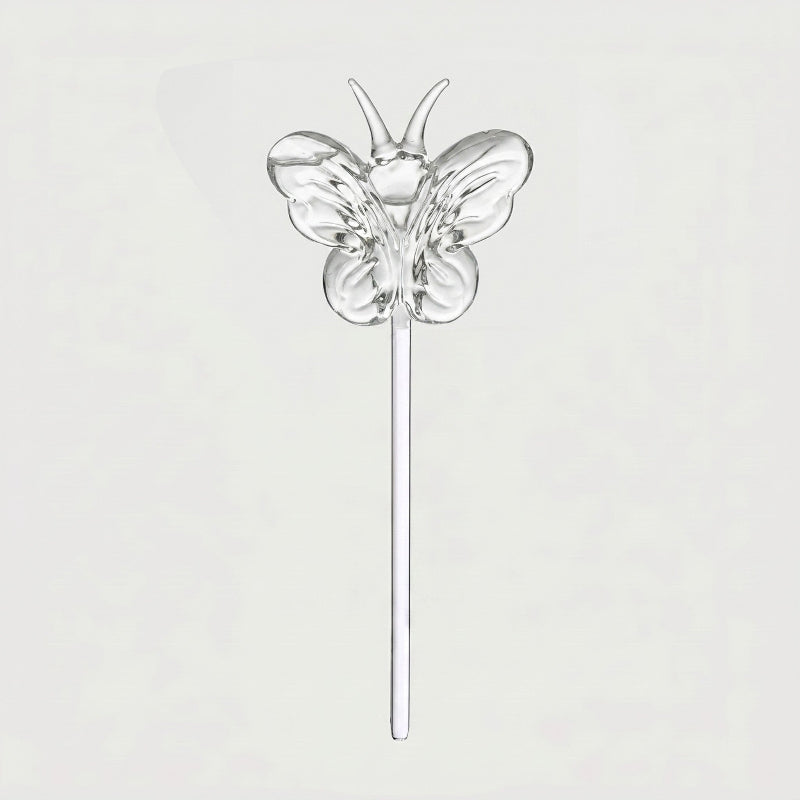 Butterfly self-watering glass plant vessel on white background