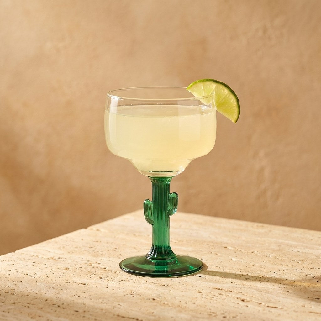 Cactus stem margarita glass with a lime margarita, Kiyo Home