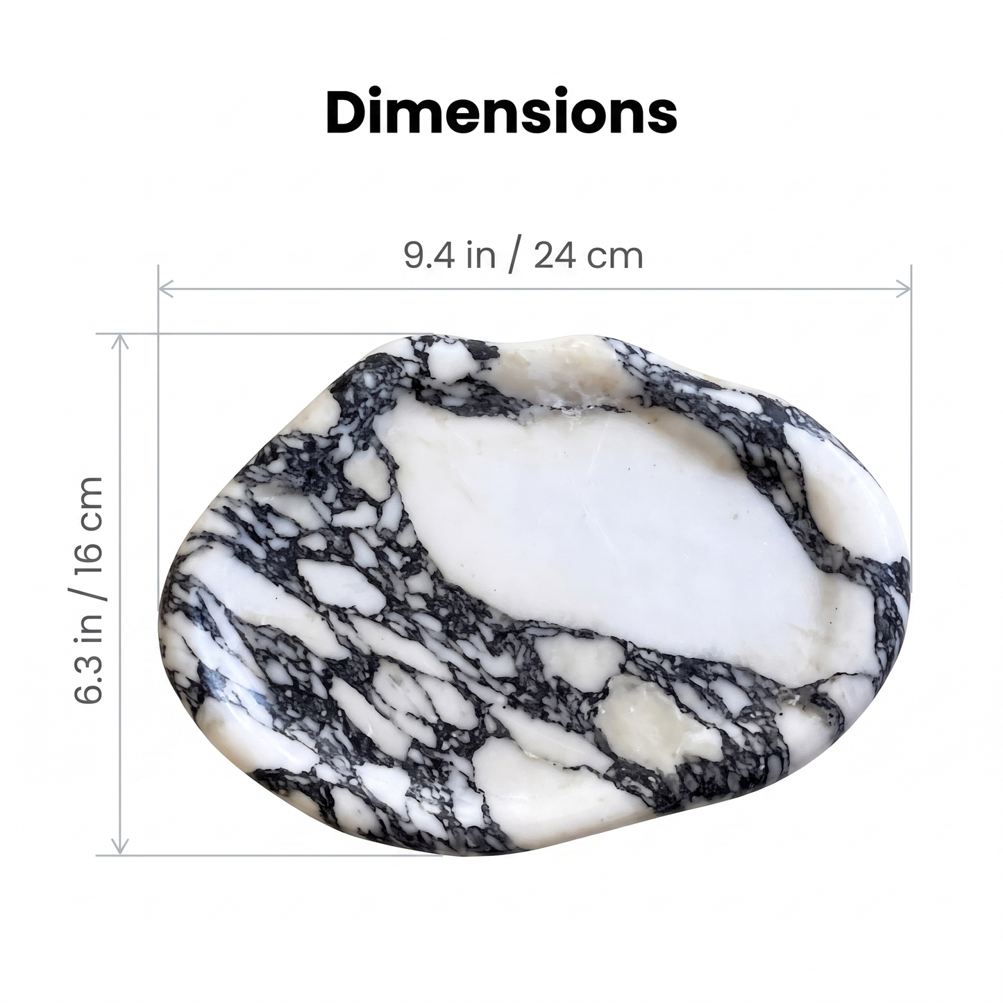 Calacatta marble tray dimensions, 9.4 x 6.3 inches / 24 x 16 cm, Kiyo Home