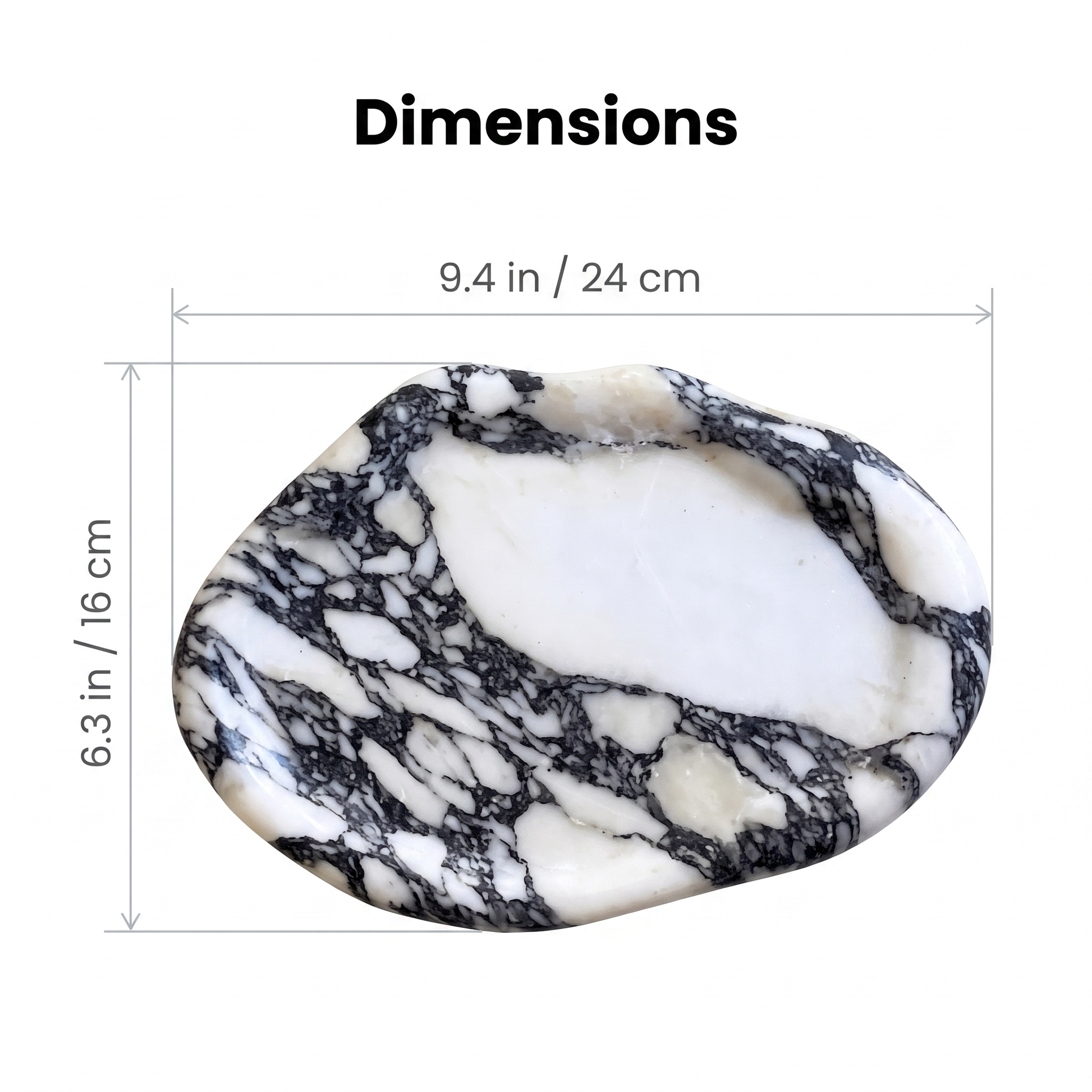 Calacatta marble tray dimensions, 9.4 x 6.3 inches / 24 x 16 cm, Kiyo Home