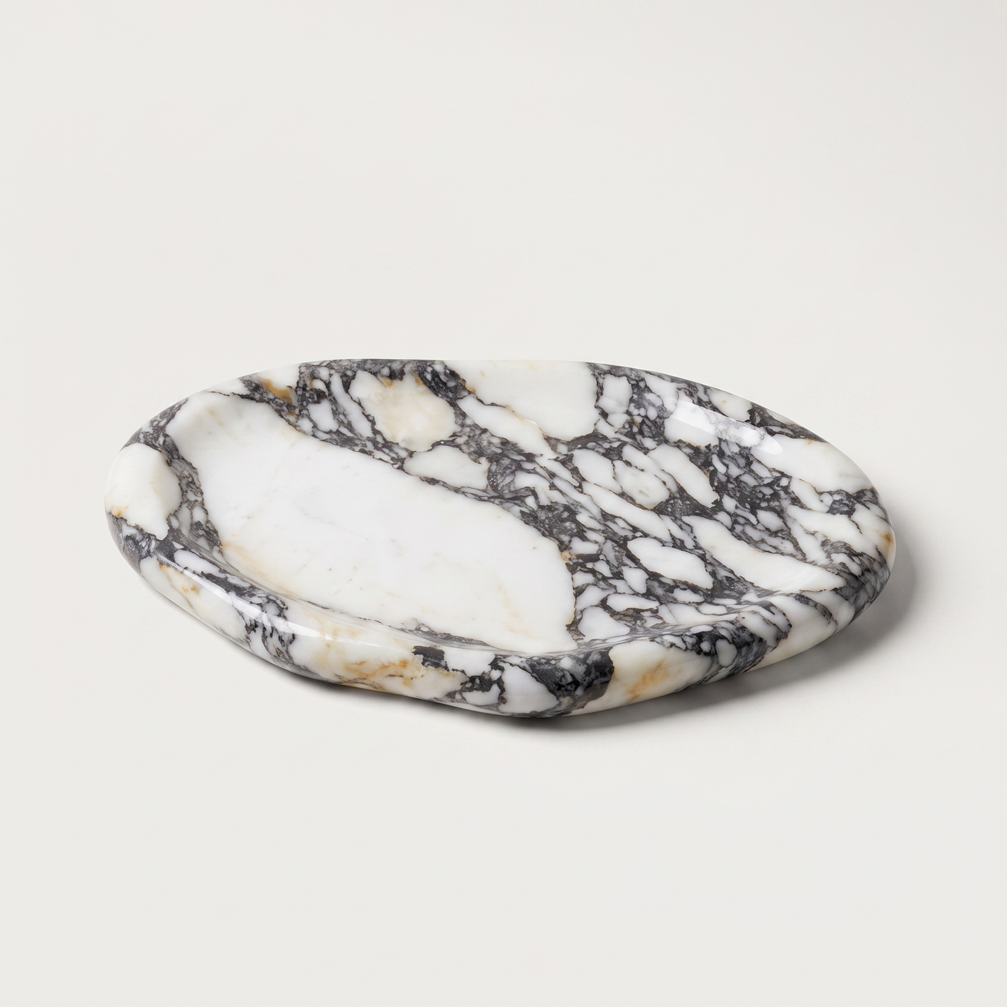 Calacatta marble tray with grey-purple veining, hand-carved natural marble catch-all tray, Kiyo Home