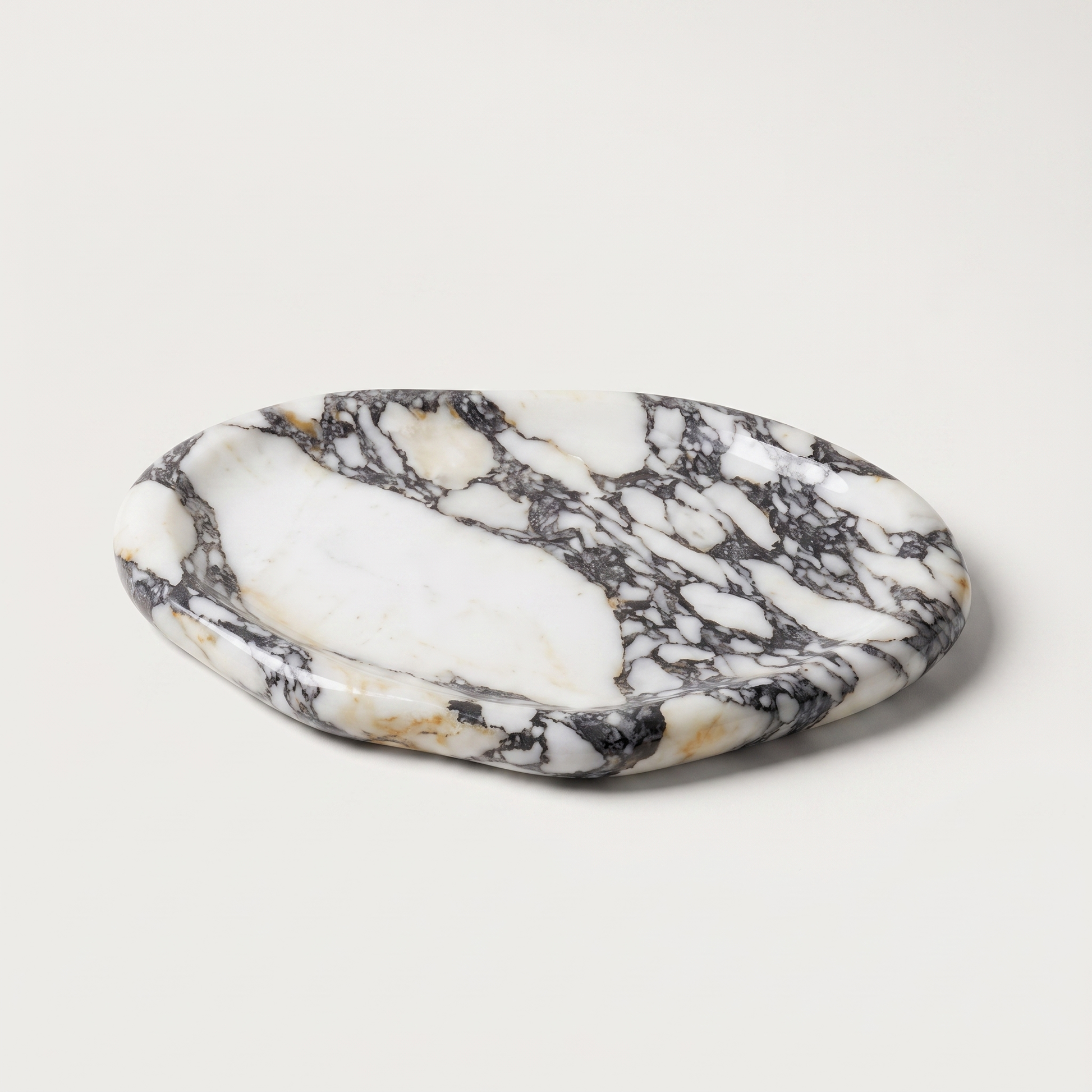 Calacatta marble tray with grey-purple veining, hand-carved natural marble catch-all tray, Kiyo Home