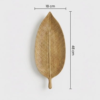 Light wood Carved Leaf Serving Tray dimensions diagram showing 18 cm width and 48 cm length