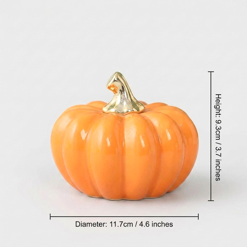 Large orange pumpkin dimensions: 3.7in/9.3cm height, 4.6in/11.7cm diameter