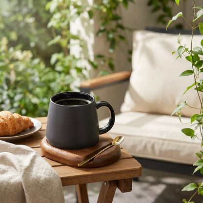 Charcoal Ceramic Mug Set with Spoon and Wood Coaster