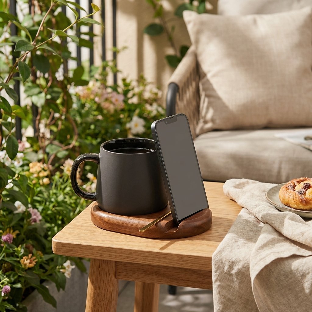 Charcoal Ceramic Mug Set with Spoon and Wood Coaster