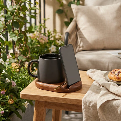 Charcoal Ceramic Mug Set with Spoon and Wood Coaster