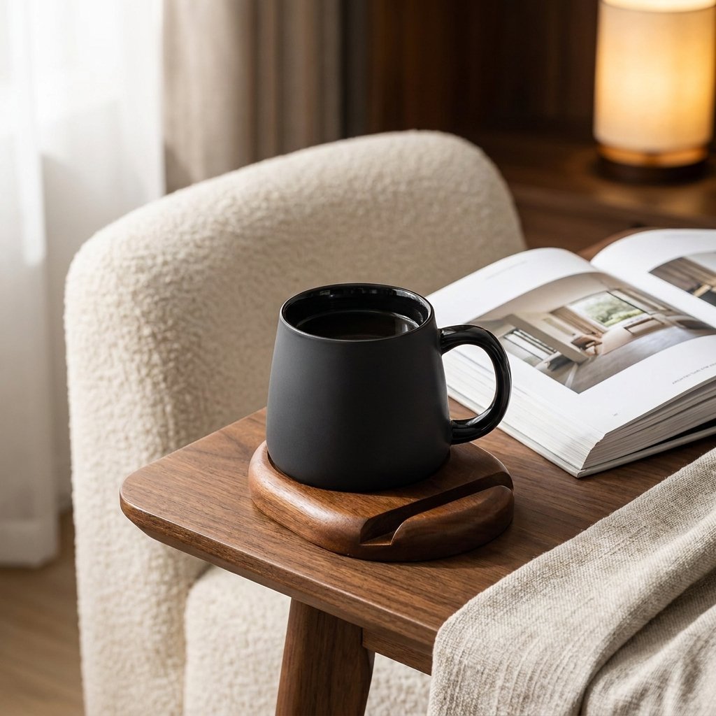 Charcoal Ceramic Mug Set with Spoon and Wood Coaster