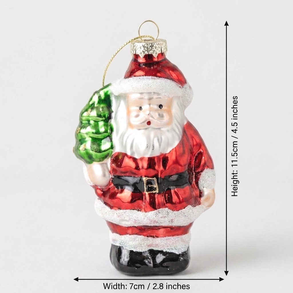 Santa ornament dimensions: 11.5cm (4.5 in) tall, 7cm (2.8 in) wide