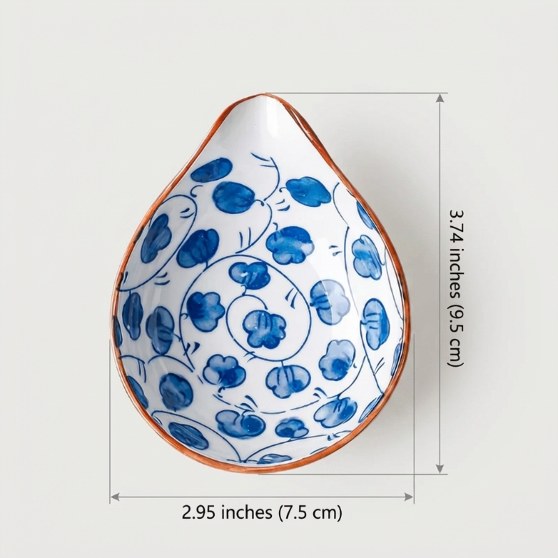 Coastal ceramic dip dish dimensions graphic on white background
