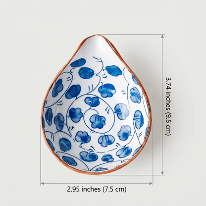 Coastal ceramic dip dish dimensions graphic on white background